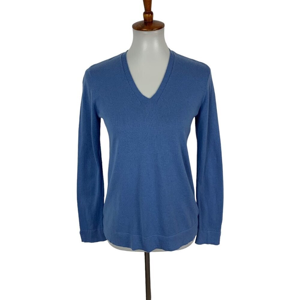 J Jill Sweater XS Blue V Neck Silk Cotton Soft Core Closet Staple